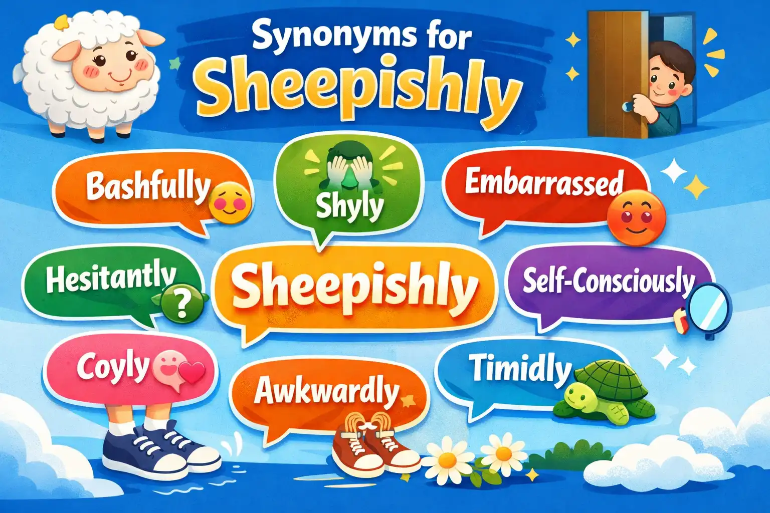 synonyms for sheepishly
