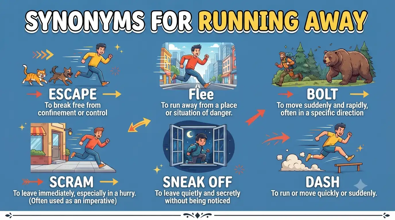 synonyms for running away