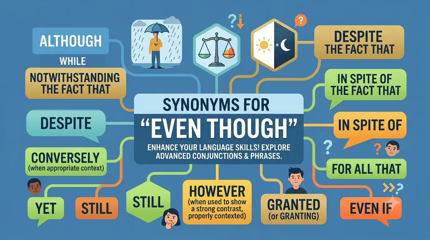 synonyms for even though